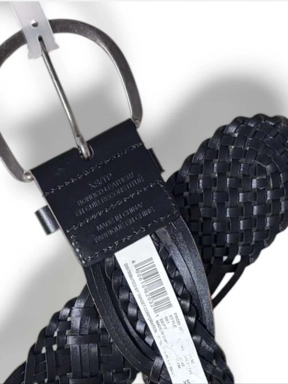 MOSSIMO Wide Black Braided Leather Belt Size XS NWT